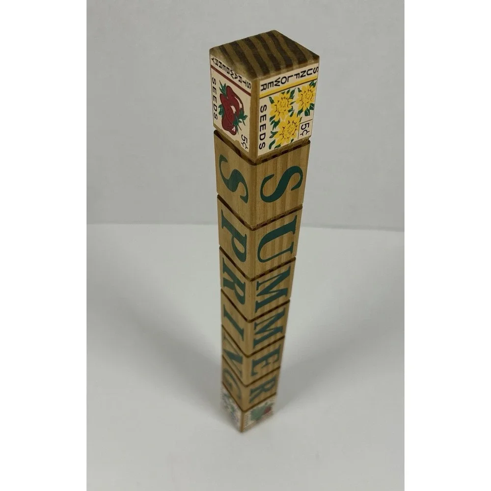 VTG 90s Alphabet Block Seasons Sign Seed Packet Themed Country Decor